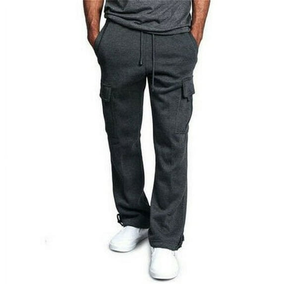 GRNSHTS Men's Jogger Heavy Weight Fleece Cargo Pocket Sweat Pants Casual Loose Trousers (Dark Gray,L)