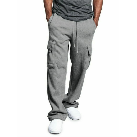 GRNSHTS Men's Jogger Heavy Weight Fleece Cargo Pocket Sweat Pants Casual Loose Trousers (Light Gray,2XL)