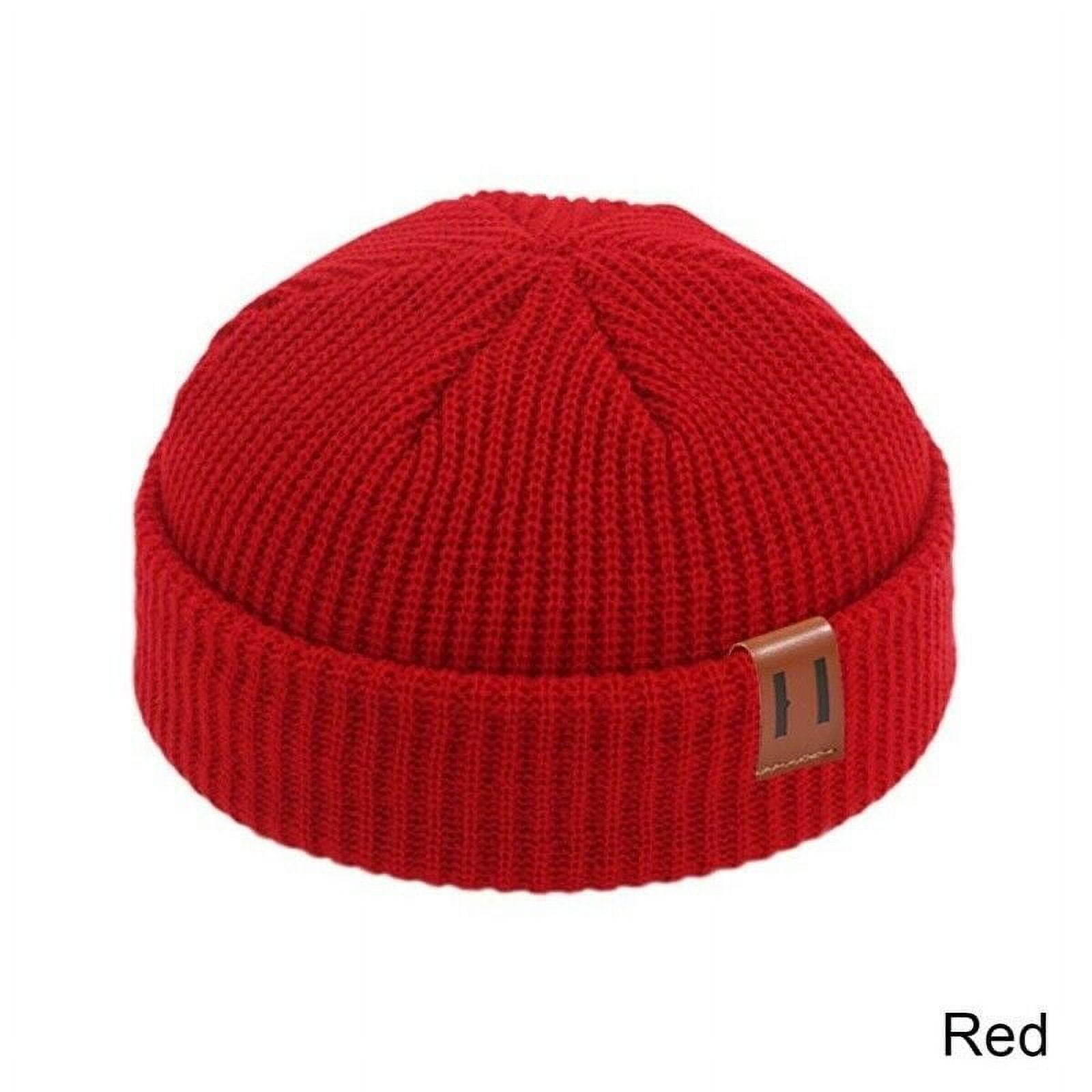 GRNSHTS Mens Mini Short Fisherman Beanie Hat Winter Ribbed Docker Warm  Knitted Skull Cap (Red)