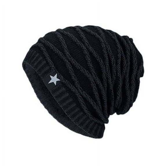 GRNSHTS Mens Unisex Knit Winter Beanie Ski Hat Skull Cap Fleece Lined Warm Slouch Cap (Black)