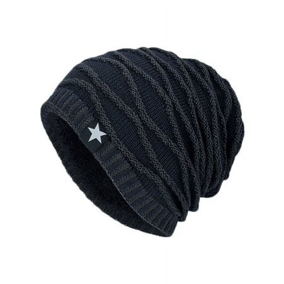 GRNSHTS Mens Unisex Knit Winter Beanie Ski Hat Skull Cap Fleece Lined Warm Slouch Cap (Dark Blue)