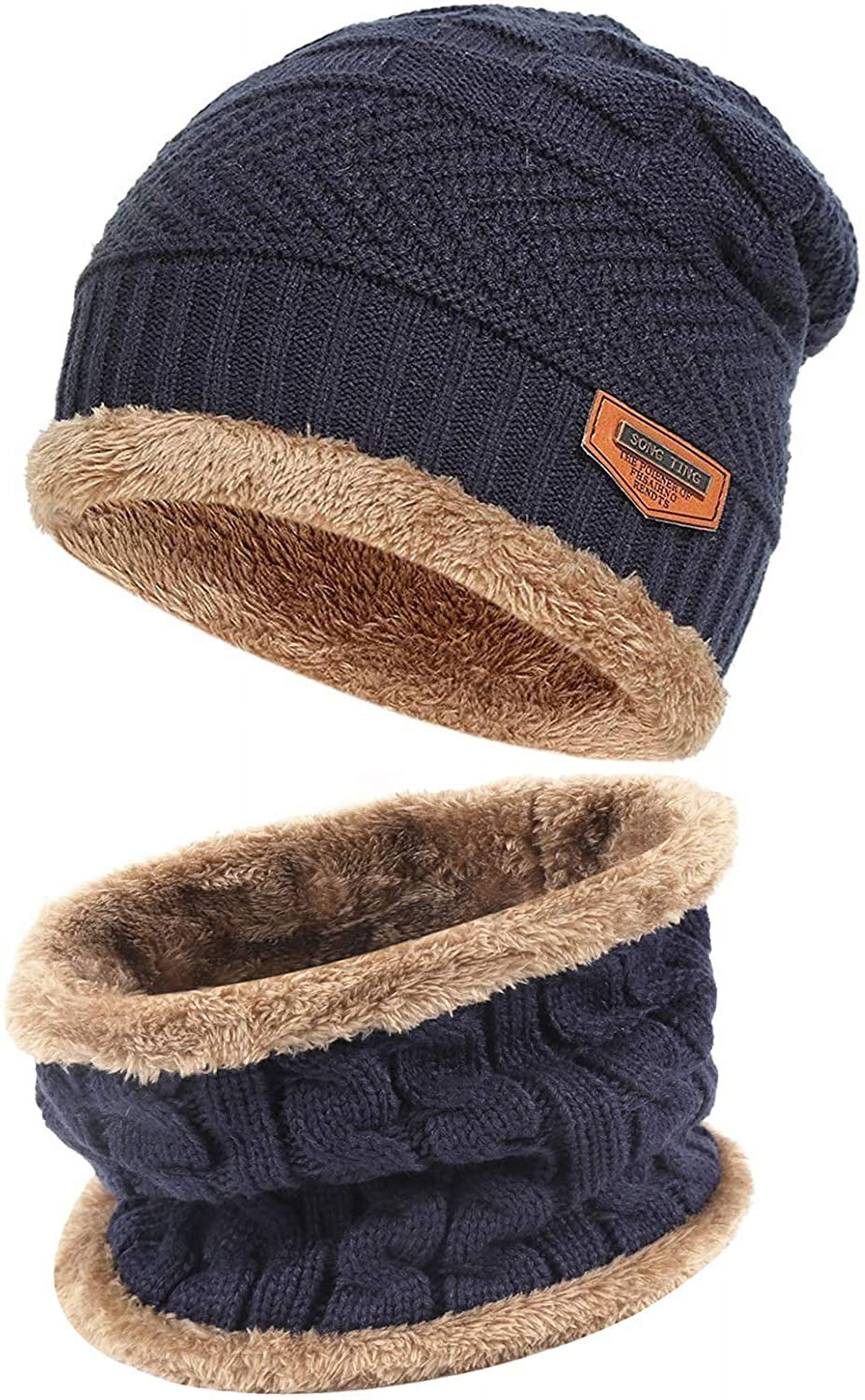 Women’s Navy Blue Winter Fleece-Lined Chunky Knit Beanie Snow Hat Cap Warm Fleece Lined Beanie for Men Women - Unisex Knit Cuffed  main image 4