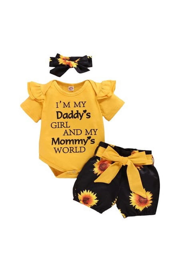 Newborn Baby Girl Clothes Baby Little Sassy Outfits Ruffle Romper Floral Pants Cute Infant Girl Clothes (Yellow,3-6m)