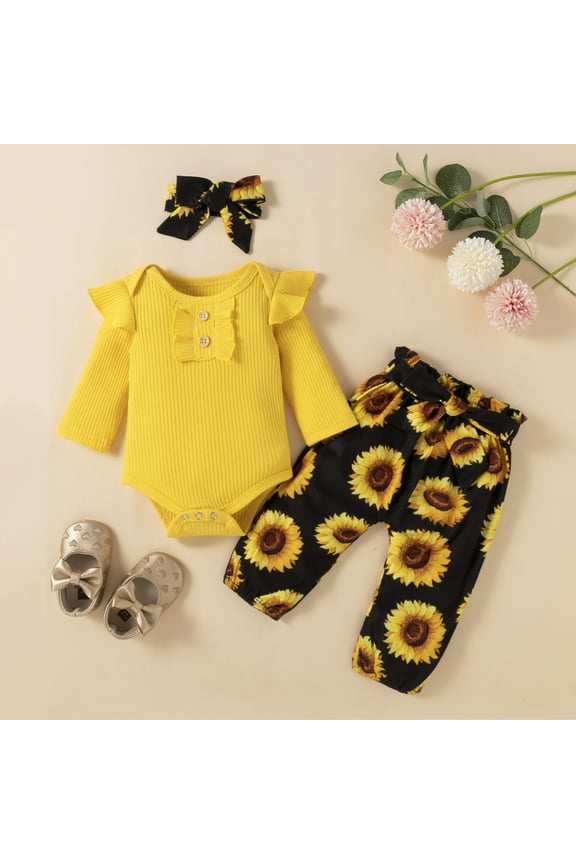 Newborn Baby Girl Clothes Infant Girls Outfits Ruffle Sleeve Romper Bodysuit Floral Pants Toddler Baby Girl Outfits