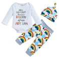 thumbnail image 1 of GRNSHTS Newborn Infant Baby Boy Girls Rainbow Outfits Letter Print Onesies + Cloud Rainbow Pants + Hat Tie Dye Clothes Set, 1 of 10