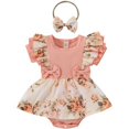 thumbnail image 1 of GRNSHTS Newborn Infant Baby Girl Floral Bow Romper Short Sleeve Ribbed Bodysuit Ruffle Tutu Skirt Set Headband Summer Clothing (Pink,3-6 Months), 1 of 8