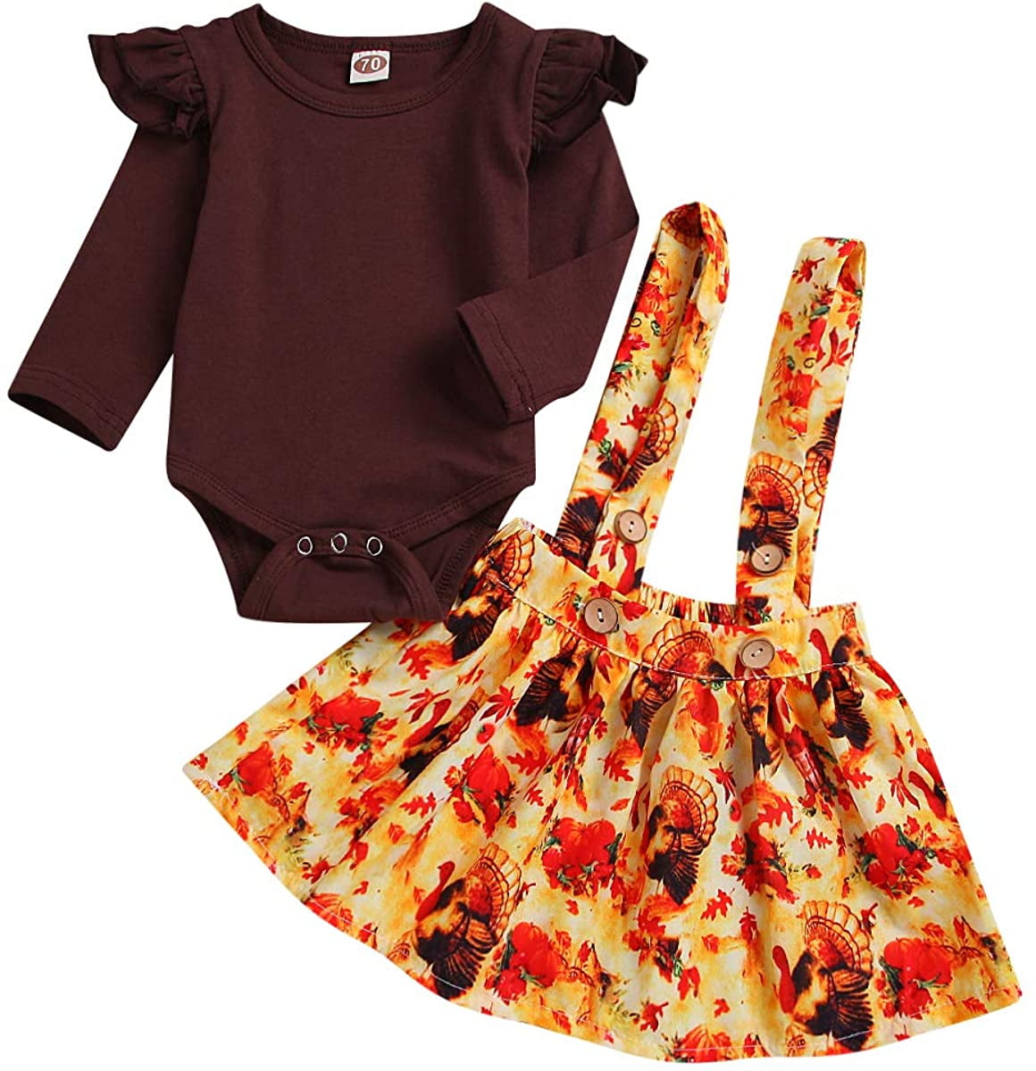 GRNSHTS Newborn Infant Baby Girl Thanksgiving Outfits Ruffled Long