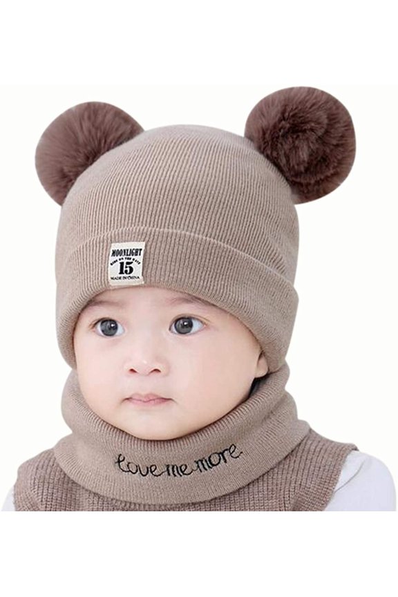 Newborn Infant Kids Baby Boy Girl Pom Hat Winter Warm Knit Bobble Beanie Cap Scarf Set