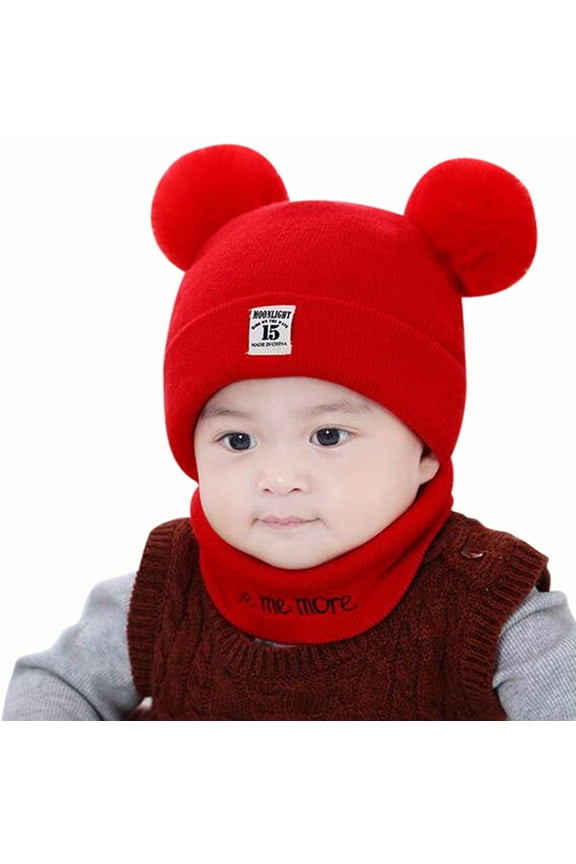 Newborn Infant Kids Baby Boy Girl Pom Hat Winter Warm Knit Bobble Beanie Cap Scarf Set