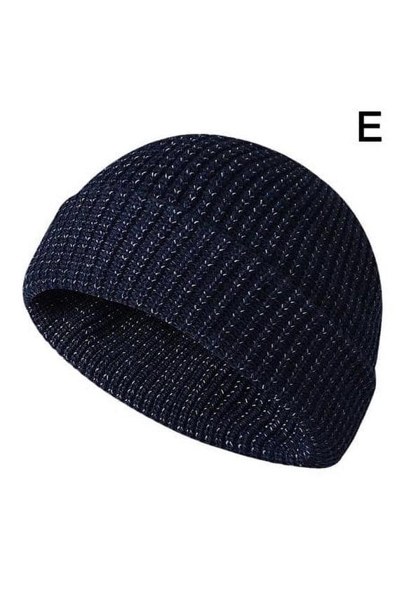 Reflective Silk Knitted Hat Winter Warm Night Running Cycling Walking Casual Caps For Men Women Beanie Hats Unisex Caps (Navy Blue)