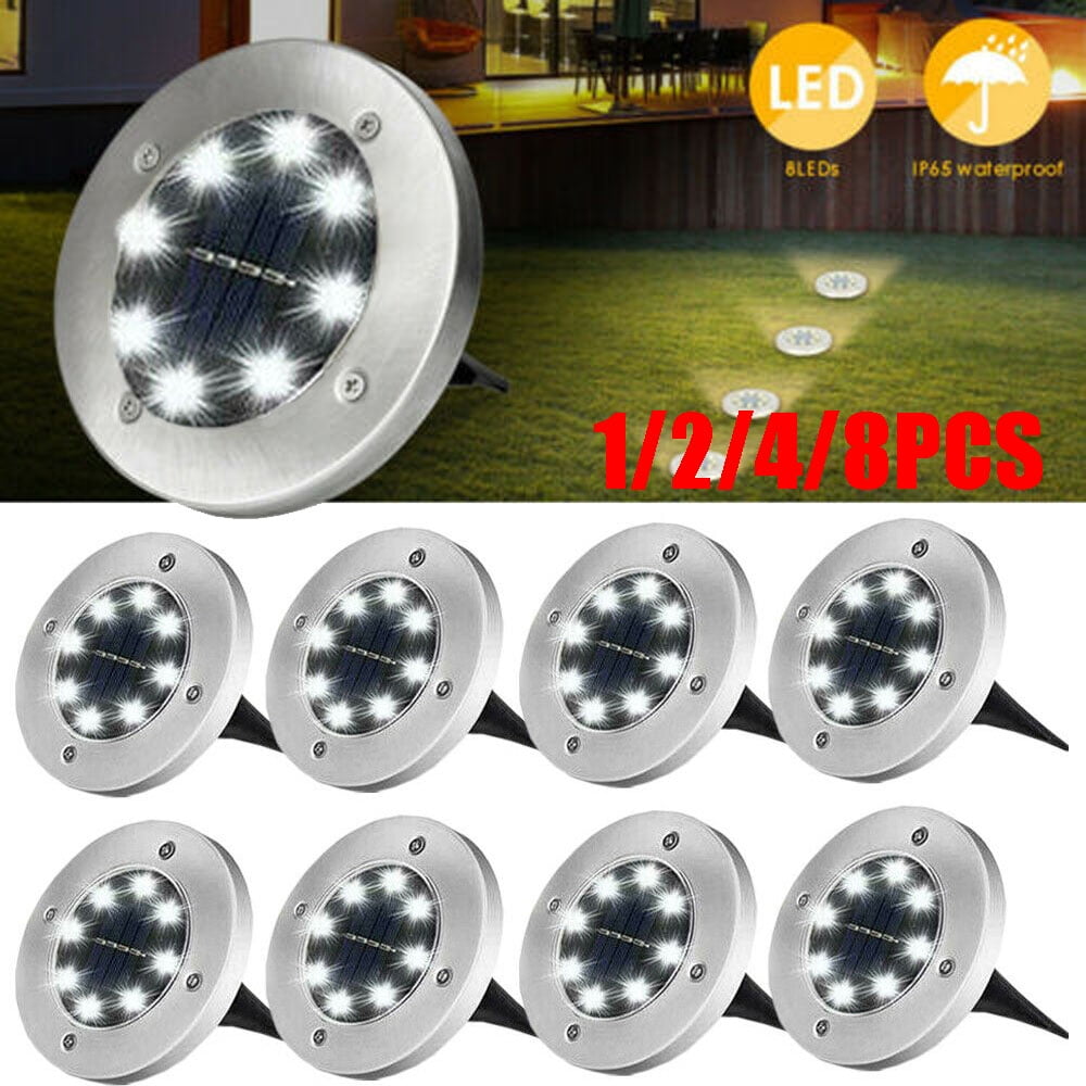 GRNSHTS Solar Ground Lights,8 LED Disk Lights Upgraded Outdoor Garden Lights Landscape Lights for Lawn Pathway Yard Deck Patio Walkway (1pc White)