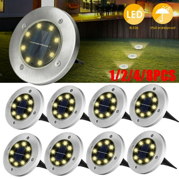 GRNSHTS Solar Ground Lights,8 LED Disk Lights Upgraded Outdoor Garden Lights Landscape Lights for Lawn Pathway Yard Deck Patio Walkway (1pc Warm White)