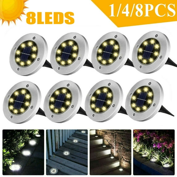 GRNSHTS Solar Ground Lights,8 LED Garden Lights Patio Disk Lights In-Ground Outdoor Landscape Lighting for Lawn Patio Pathway Yard Deck Walkway (1pc Warm White)