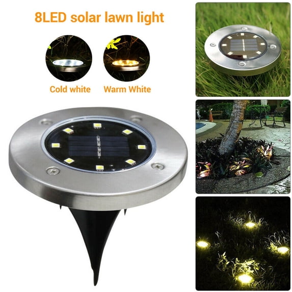 GRNSHTS Solar Ground Lights,8 LED Garden Lights Patio Disk Lights In-Ground Outdoor Landscape Lighting for Lawn Patio Pathway Yard Deck Walkway (Warm White Light)