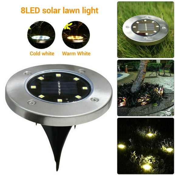 GRNSHTS Solar Ground Lights,8 LED Garden Lights Patio Disk Lights In-Ground Outdoor Landscape Lighting for Lawn Patio Pathway Yard Deck Walkway (White Light)