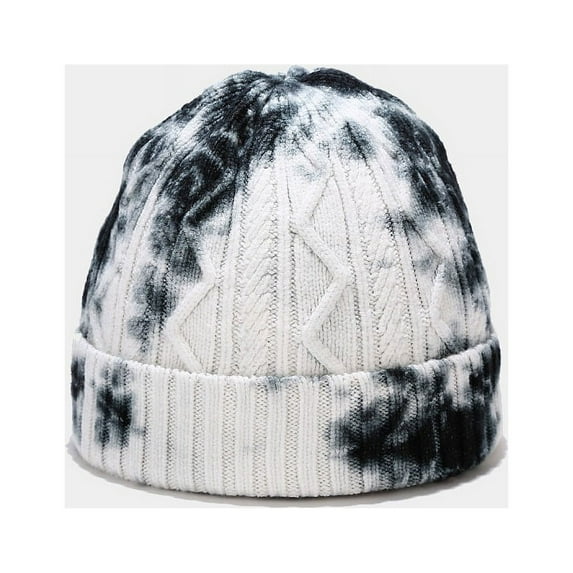 GRNSHTS Tie Dye Wool Knit Cuff Short Fisherman Beanie for Men Women, Unisex Winter Warm Hip Hop Hats