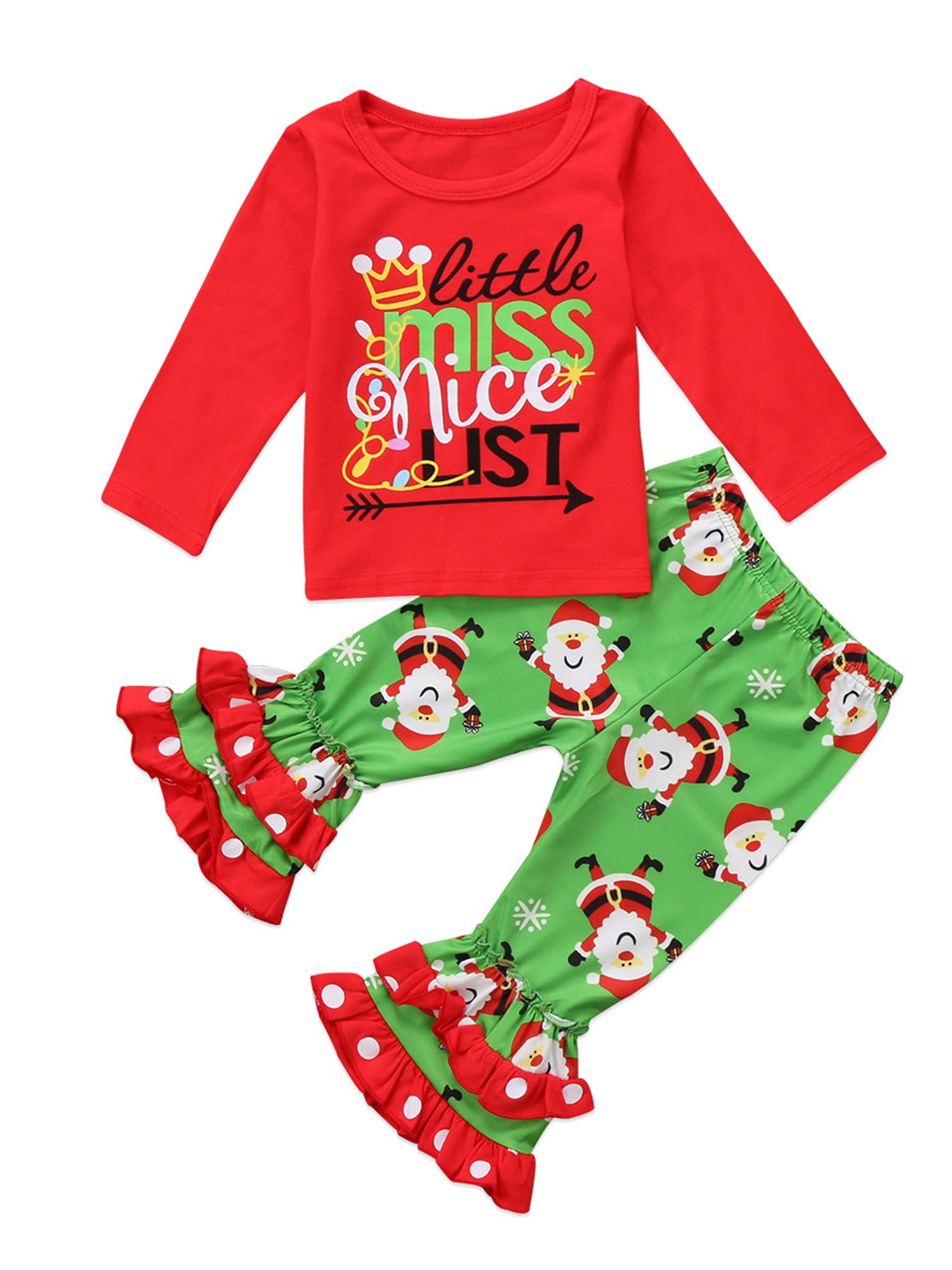 GRNSHTS Toddler Baby Girl Christmas Outfits Long Sleeve Letter Shirt