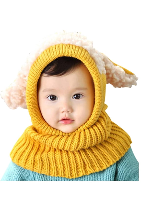 Toddler Baby Girls Boys Winter Warm Hat Hooded Scarf Earflap Knitted Cap (Yellow)