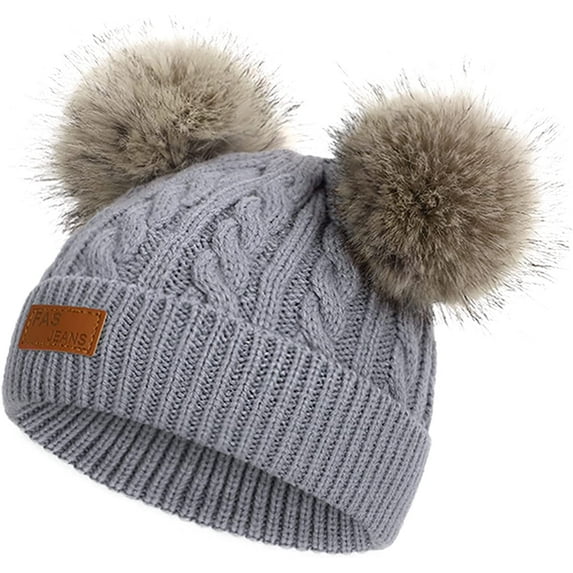 GRNSHTS Toddler Infant Baby Beanie Hat Double Pom Pom Beanies Knit Winter Hat Caps for Boys Girls Gray