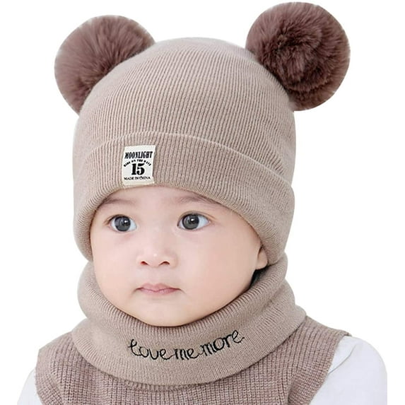 GRNSHTS Toddler Infant Winter Hat Scarf Set for Baby Girl Boys Knitted Warm Skiing Cap Pompom Kids Beanie 0-12 Months