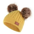 thumbnail image 1 of GRNSHTS Toddler Kids Boys Girls Beanie Woolen Hat Solid Color Winter Warm Double Pom Pom Cap for 1-3 Years Old Yellow, 1 of 4