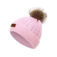 thumbnail image 1 of GRNSHTS Toddler Kids Boys Girls Winter Hats Warm Knitted Crochet Beanie Plain Pom Caps (Pink), 1 of 4