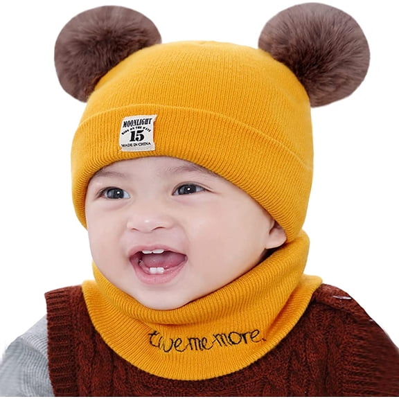GRNSHTS Toddler Kids Winter Hat Beanies Caps Soft Warm Kids Girl Boy Ear Hat+Scarf for Babies 0-12 Month