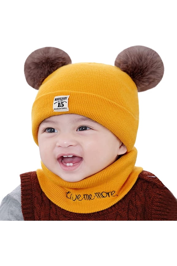 Toddler Kids Winter Hat Beanies Caps Soft Warm Kids Girl Boy Ear Hat+Scarf for Babies 0-12 Month