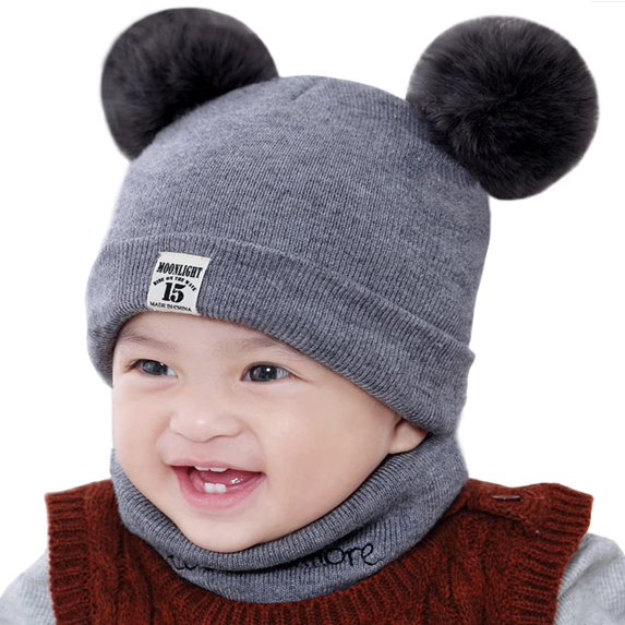 GRNSHTS Toddler Kids Winter Hat Beanies Caps Soft Warm Kids Girl Boy Ear Hat+Scarf for Babies 0-12 Month