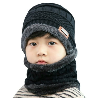 GRNSHTS Toddler Kids Winter Hat and Scarf Set, 2Pcs Warm Knit Beanie Cap and Scarf for 5-14 Years Old