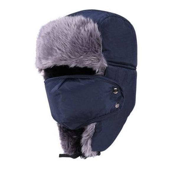 GRNSHTS Trapper Hat Winter Hats for Men Warm Ushanka Trooper Hat with Ear Flaps Windproof Russian Hats Women Bomber Fur Hats Navy Blue