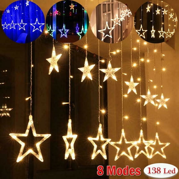 GRNSHTS Twinkling Star Moon Fairy String Curtain Light Room Decor Xmas LED Party Wedding