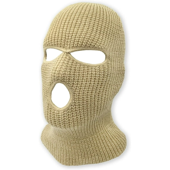 GRNSHTS Unisex 3 Hole Winter Knitted Mask, Outdoor Sports Full Face Cover Ski Mask Warm Knit Balaclava for Adult (Khaki)