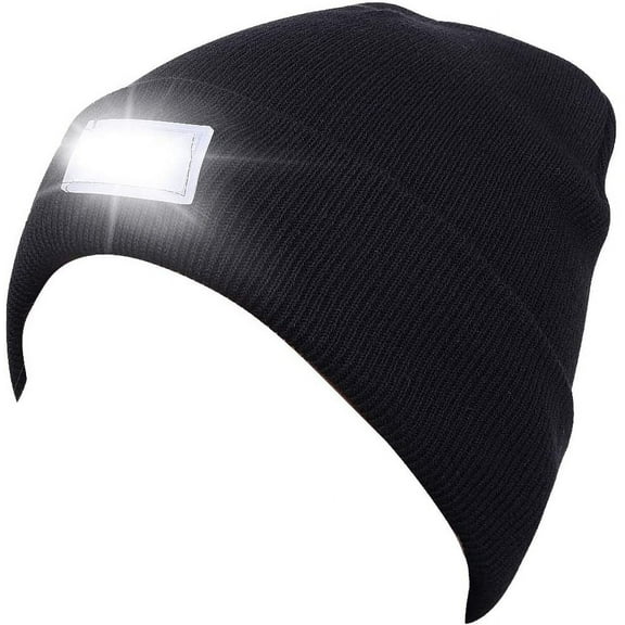 GRNSHTS Unisex 5 LED Knitted Flashlight Beanie Hat, Warm Winter Knitted Beanie Cap with Bright LED Headlamp for Hiking, Biking, Camping (Black)