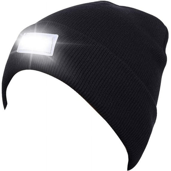 GRNSHTS Unisex 5 LED Knitted Flashlight Beanie Hat, Warm Winter Knitted Beanie Cap with Bright LED Headlamp for Hiking, Biking, Camping (Black)