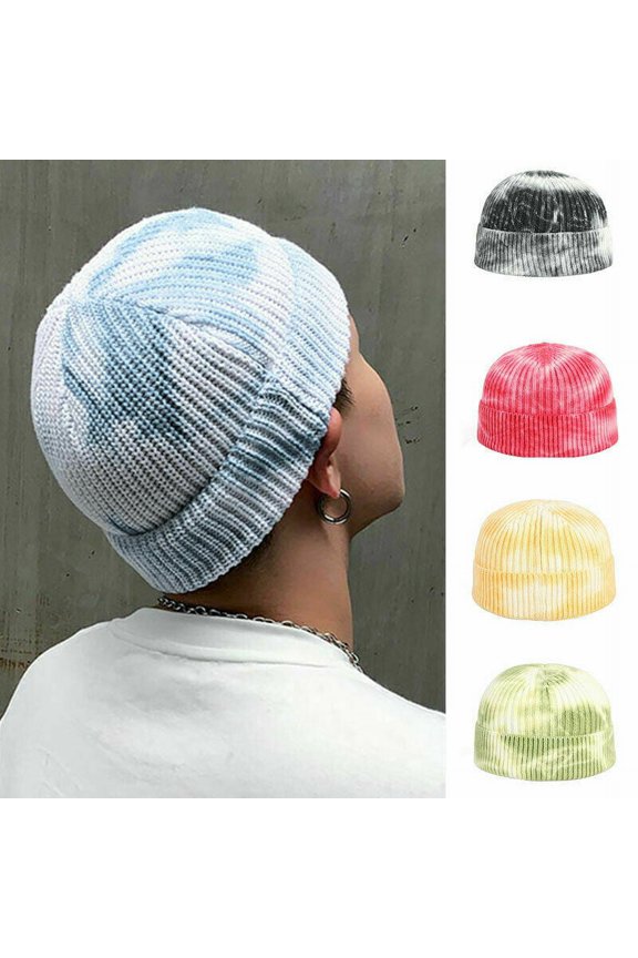 Unisex Beanie Hat Tie Dye Knitted Hats Hat Soft Bonnets Hip Hop Cap Warm for Women Men