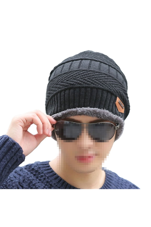 Unisex Caps Women Men Winter Knitted Hats Beanie Fur Baggy Wool Cap Skull Slouchy Warm Ski Hat ,Black
