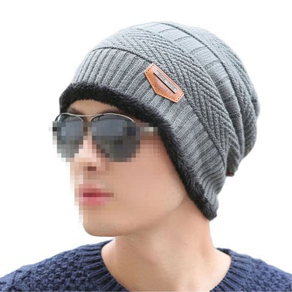 GRNSHTS Unisex Caps Women Men Winter Knitted Hats Beanie Fur Baggy Wool Cap Skull Slouchy Warm Ski Hat ,Grey