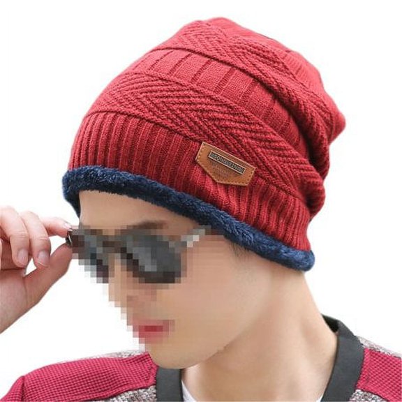 GRNSHTS Unisex Caps Women Men Winter Knitted Hats Beanie Fur Baggy Wool Cap Skull Slouchy Warm Ski Hat ,Red