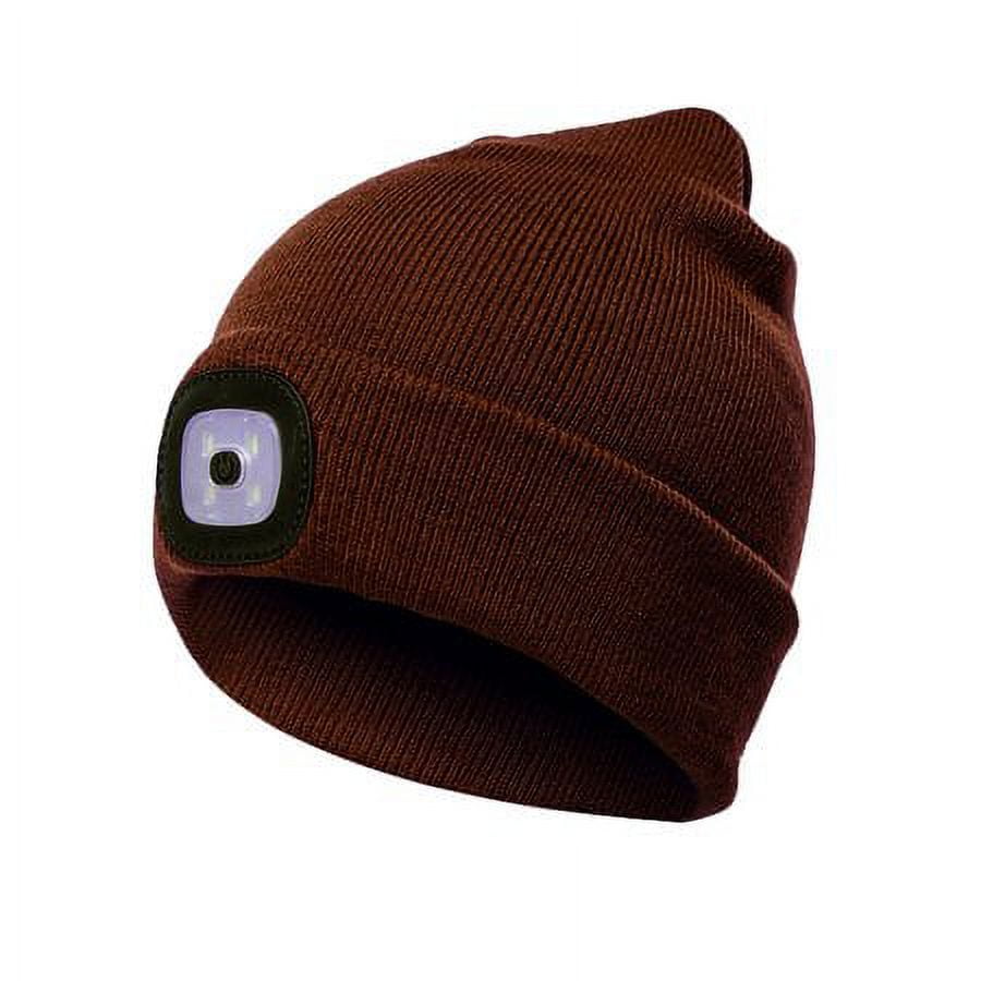 GRNSHTS Unisex LED Light Cap Knit Beanie Hat with Rechargeable Batteries  For Outdoor Hunting Camping Fishing (Brown)