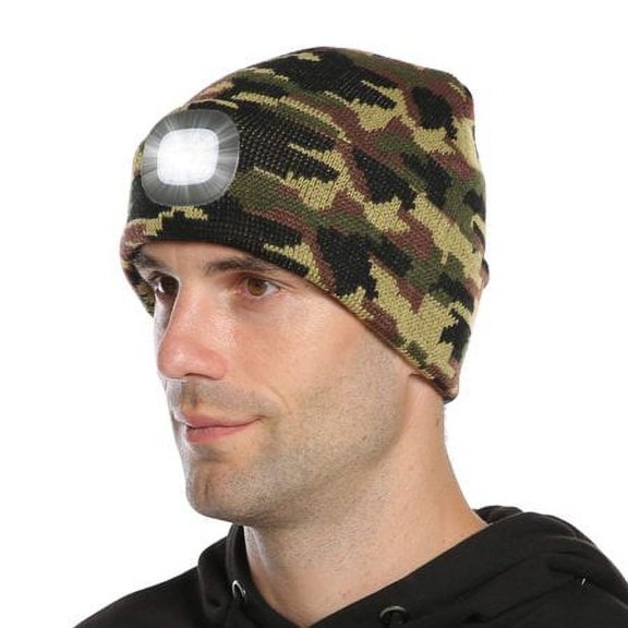 GRNSHTS Unisex LED Light Cap Knit Beanie Hat with Rechargeable Batteries For Outdoor Hunting Camping Fishing (camouflage)