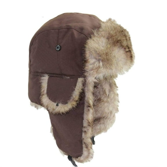 GRNSHTS Unisex Men Women Faux Fur Lined Trapper Hat Warm Windproof Winter Russian Hat Coffee