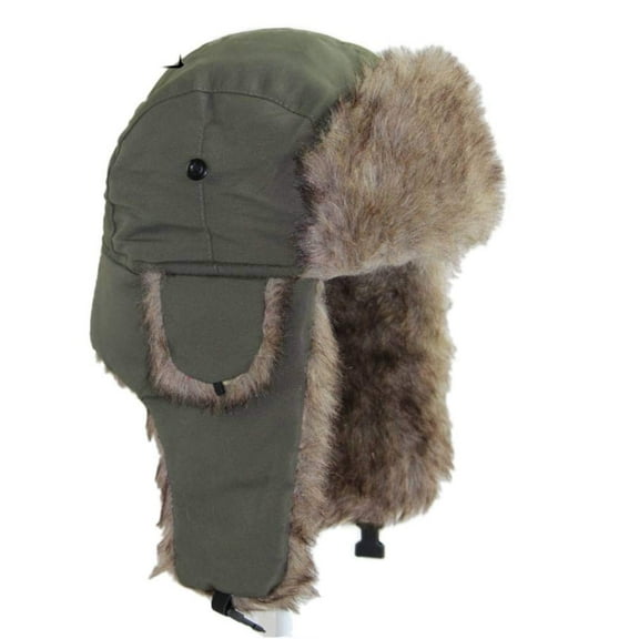 GRNSHTS Unisex Men Women Faux Fur Lined Trapper Hat Warm Windproof Winter Russian Hat Green