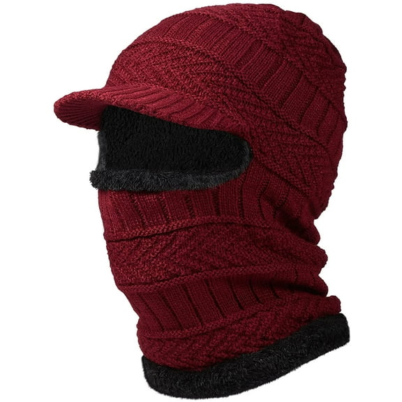 GRNSHTS Unisex Men Women Knitted Balaclava Beanie Hat Winter Neck Warmer Ski Face Cover Neck Gaiter (Wine Red)