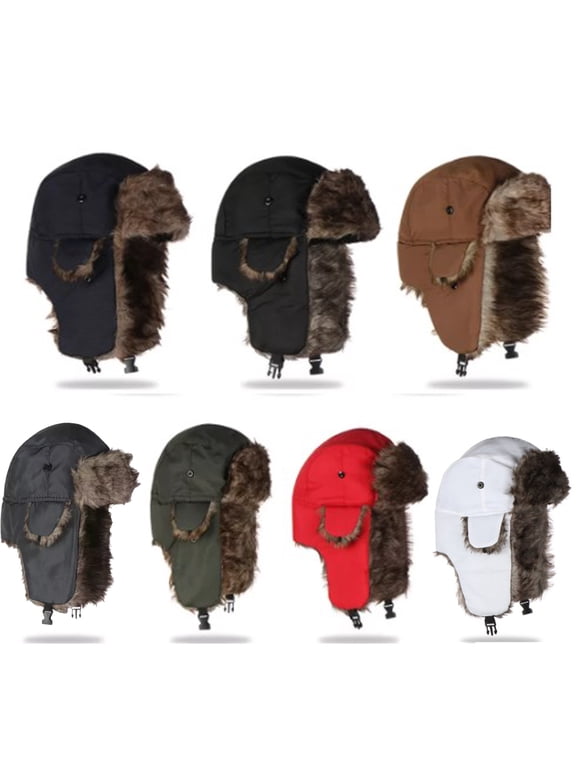 Unisex Men Women Russian Hat Trapper Bomber Warm Trooper Ear Flaps Winter Ski Hat Solid Color Faux Fur Cap Headwear Army Green