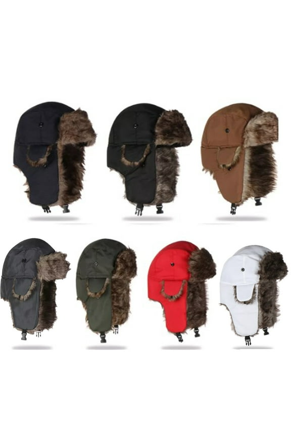 Unisex Men Women Russian Hat Trapper Bomber Warm Trooper Ear Flaps Winter Ski Hat Solid Color Faux Fur Cap Headwear Grey