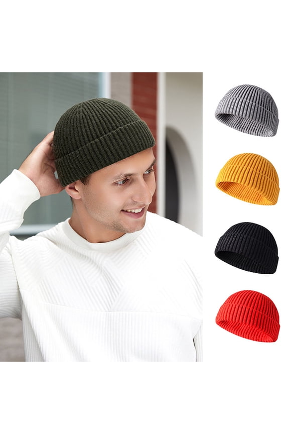 Unisex Warm Wool Short Knit Fisherman Beanie for Men Women Winter Hat (Dark Blue)