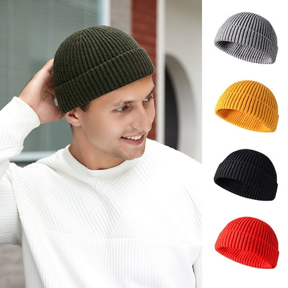 GRNSHTS Unisex Warm Wool Short Knit Fisherman Beanie for Men Women Winter Hat (Red)