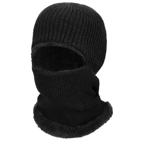 GRNSHTS Unisex Winter Balaclava Warm Knitted Neck Warmer Windproof Beanie Hat Fleece Lined Face Covering for Outdoor Sports (Black)