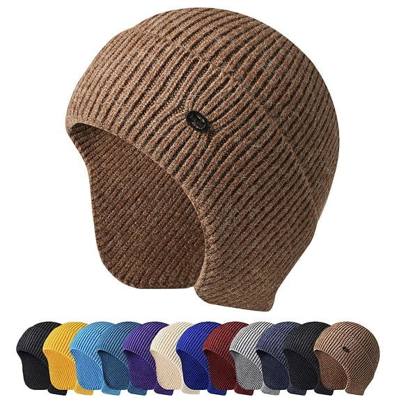 GRNSHTS Unisex Winter Beanie Hat with Ear Flaps Knit Skull Cap for Skiing, Cycling, Motorcycling, Camping (Camel)